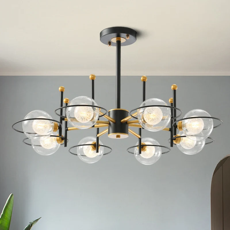 Eigentijdse bolvormige kroonluchter met ring, helder glas, metalen ophanglamp voor eetkamer Clearhalo