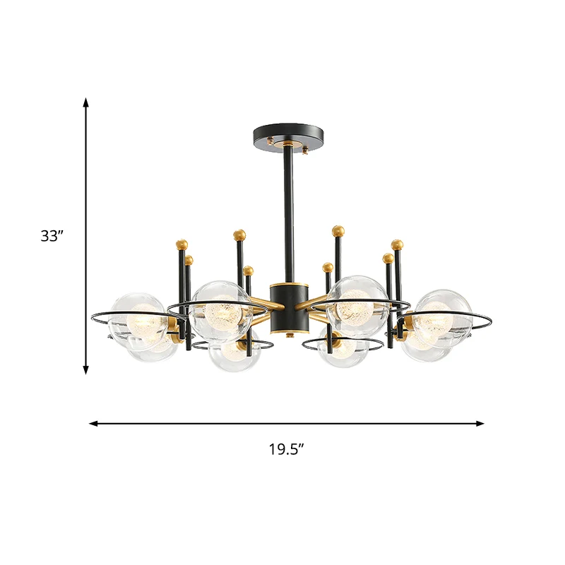 Eigentijdse bolvormige kroonluchter met ring, helder glas, metalen ophanglamp voor eetkamer Clearhalo