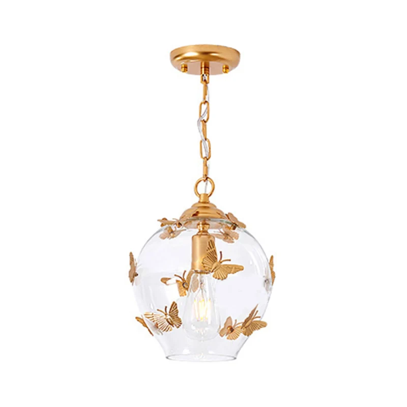 Eigentijdse Bud Drop hanglamp helder glas 1-lichts slaapkamer hanglamp met vlinderdeco Clearhalo
