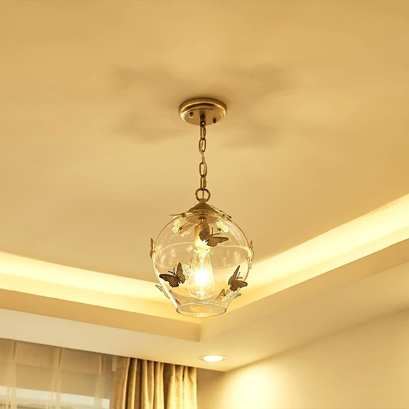 Eigentijdse Bud Drop hanglamp helder glas 1-lichts slaapkamer hanglamp met vlinderdeco Clearhalo