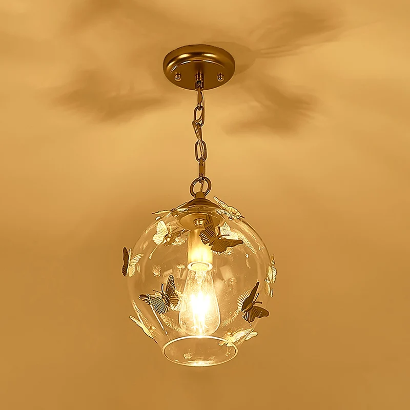 Eigentijdse Bud Drop hanglamp helder glas 1-lichts slaapkamer hanglamp met vlinderdeco Clearhalo
