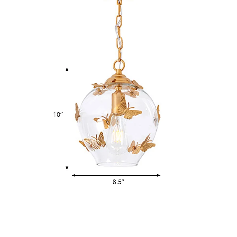 Eigentijdse Bud Drop hanglamp helder glas 1-lichts slaapkamer hanglamp met vlinderdeco Clearhalo