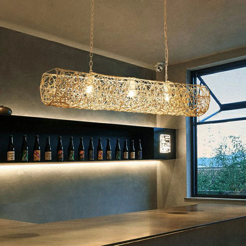 Eigentijdse cilindrische hanglamp rotan 3 lampen Tea Room Island-plafondlamp Clearhalo