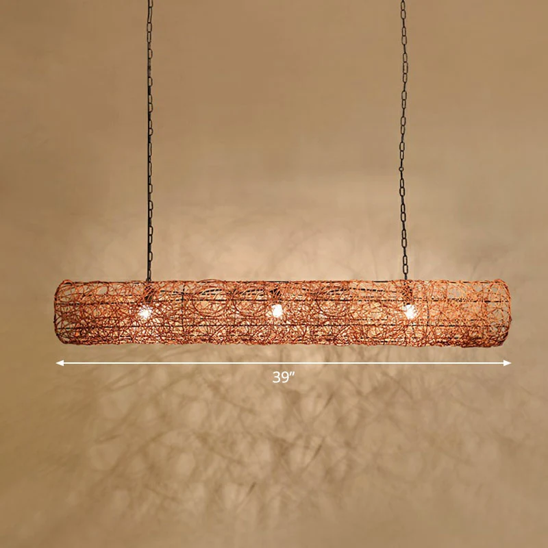 Eigentijdse cilindrische hanglamp rotan 3 lampen Tea Room Island-plafondlamp Clearhalo