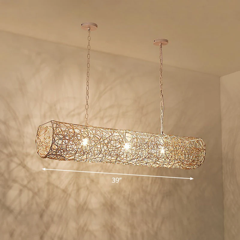 Eigentijdse cilindrische hanglamp rotan 3 lampen Tea Room Island-plafondlamp Clearhalo