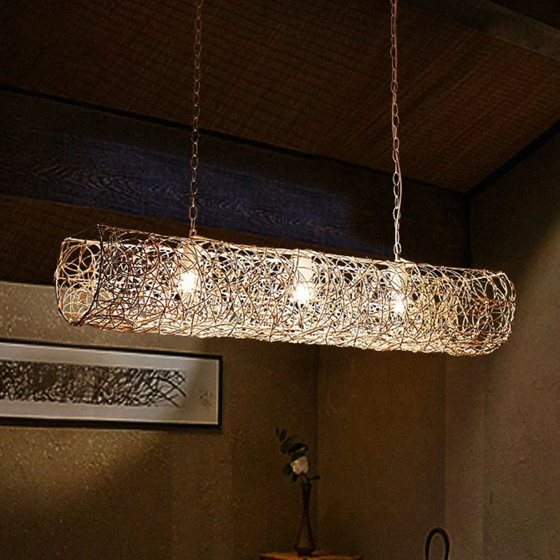 Eigentijdse cilindrische hanglamp rotan 3 lampen Tea Room Island-plafondlamp Clearhalo