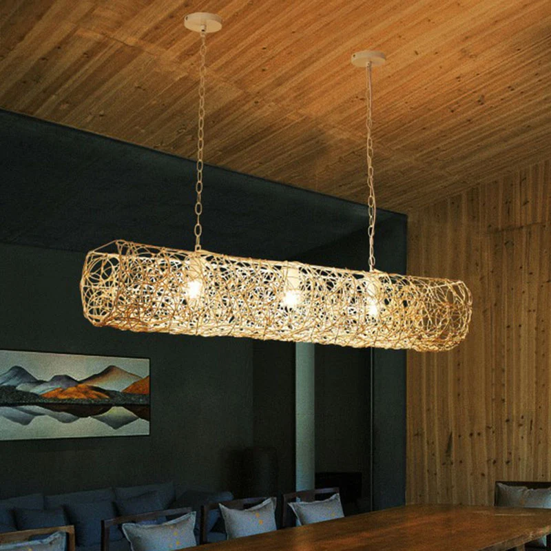 Eigentijdse cilindrische hanglamp rotan 3 lampen Tea Room Island-plafondlamp Clearhalo