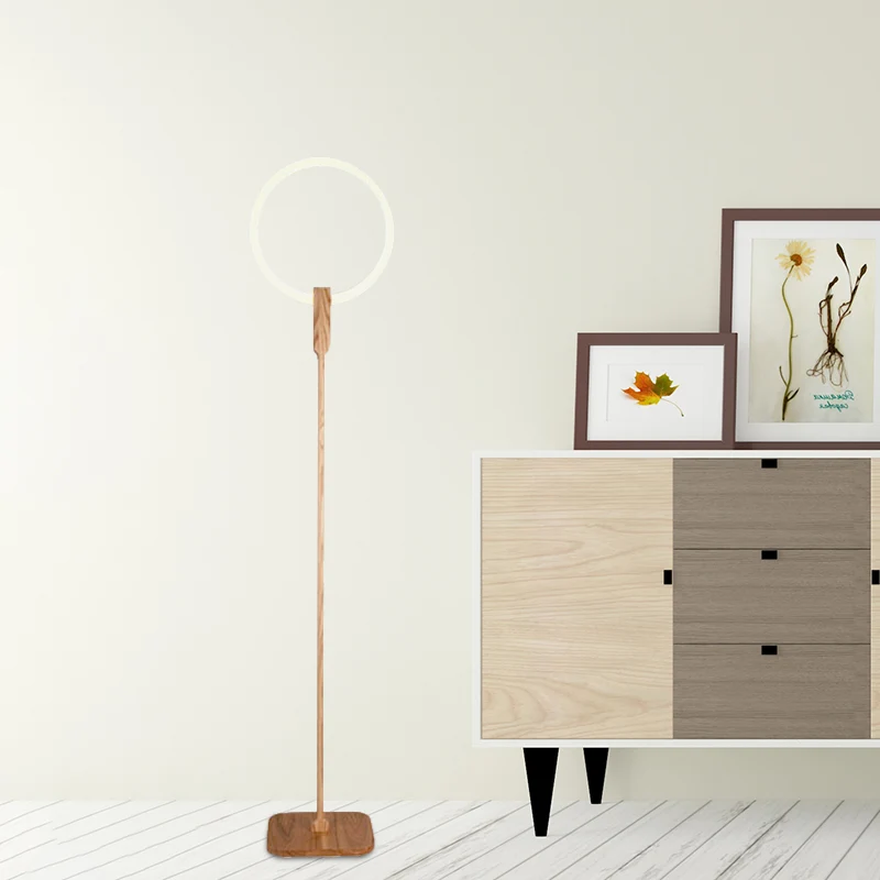 Eigentijdse cirkelvormige vloerleeslamp Houten studeerkamer LED-stand-up lamp beige Clearhalo