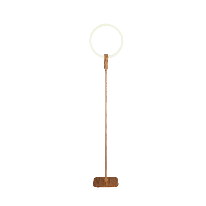 Eigentijdse cirkelvormige vloerleeslamp Houten studeerkamer LED-stand-up lamp beige Clearhalo