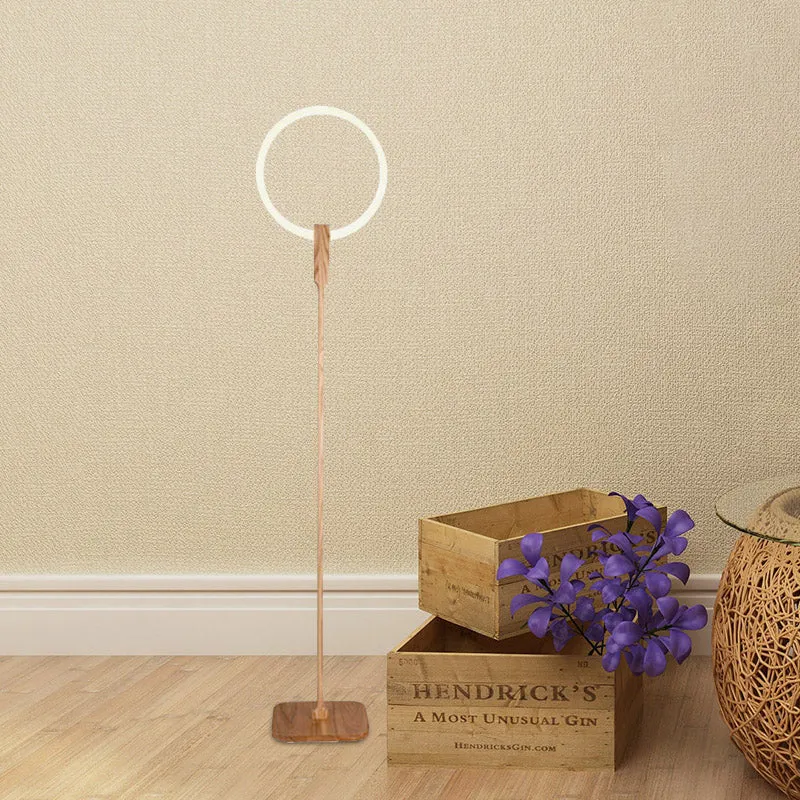 Eigentijdse cirkelvormige vloerleeslamp Houten studeerkamer LED-stand-up lamp beige Clearhalo