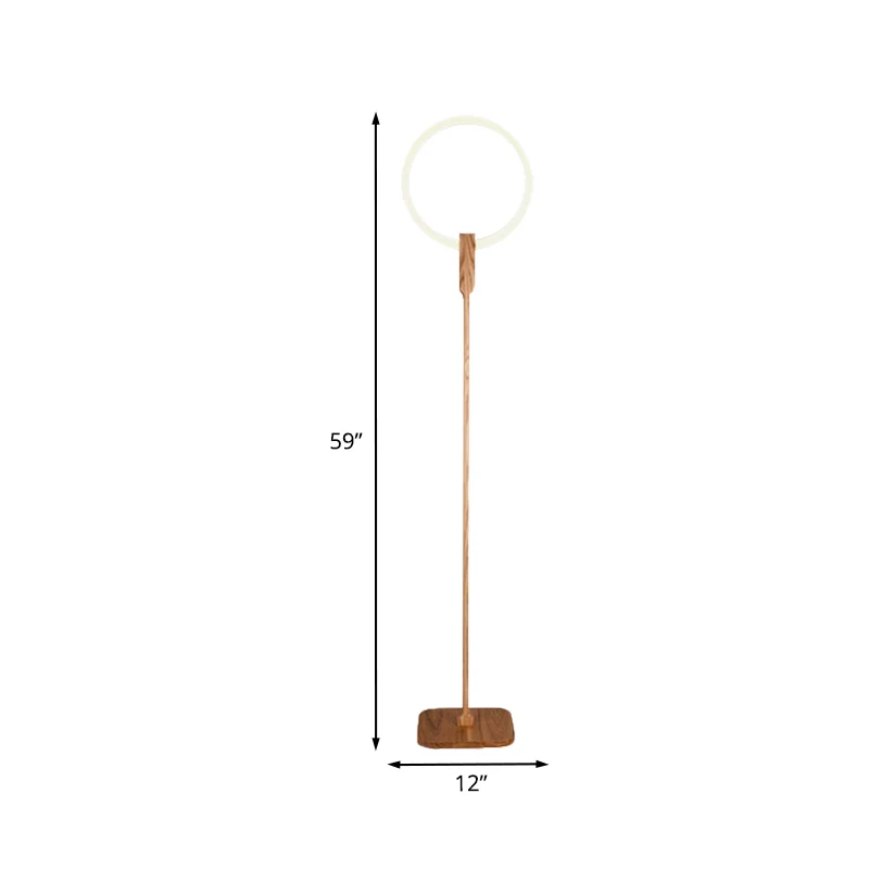 Eigentijdse cirkelvormige vloerleeslamp Houten studeerkamer LED-stand-up lamp beige Clearhalo