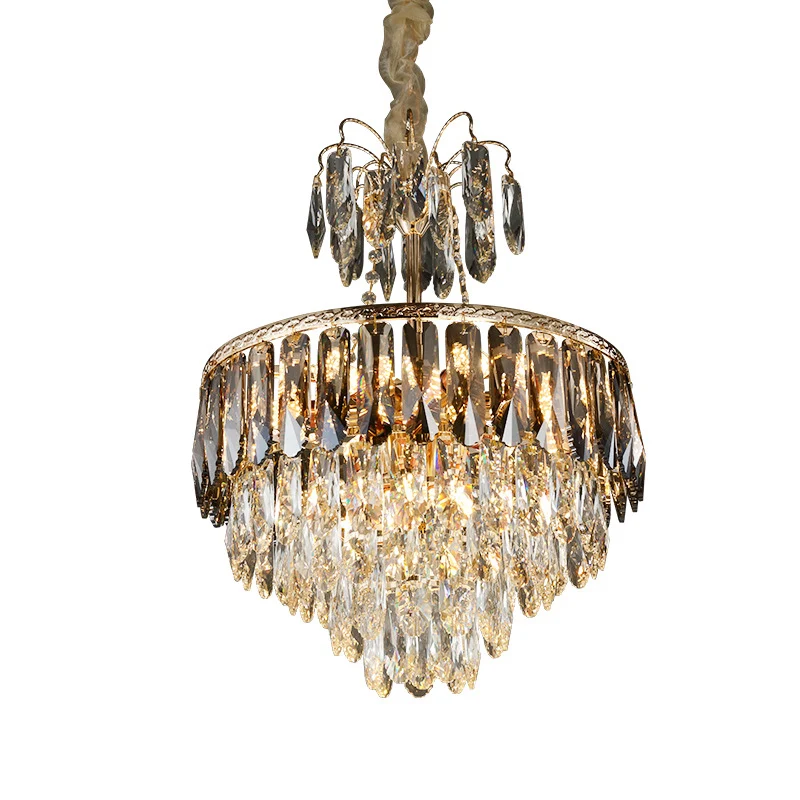 Eigentijdse conische hangende kroonluchter 8-koppige kristallen blok LED-plafondhanglamp goud Clearhalo