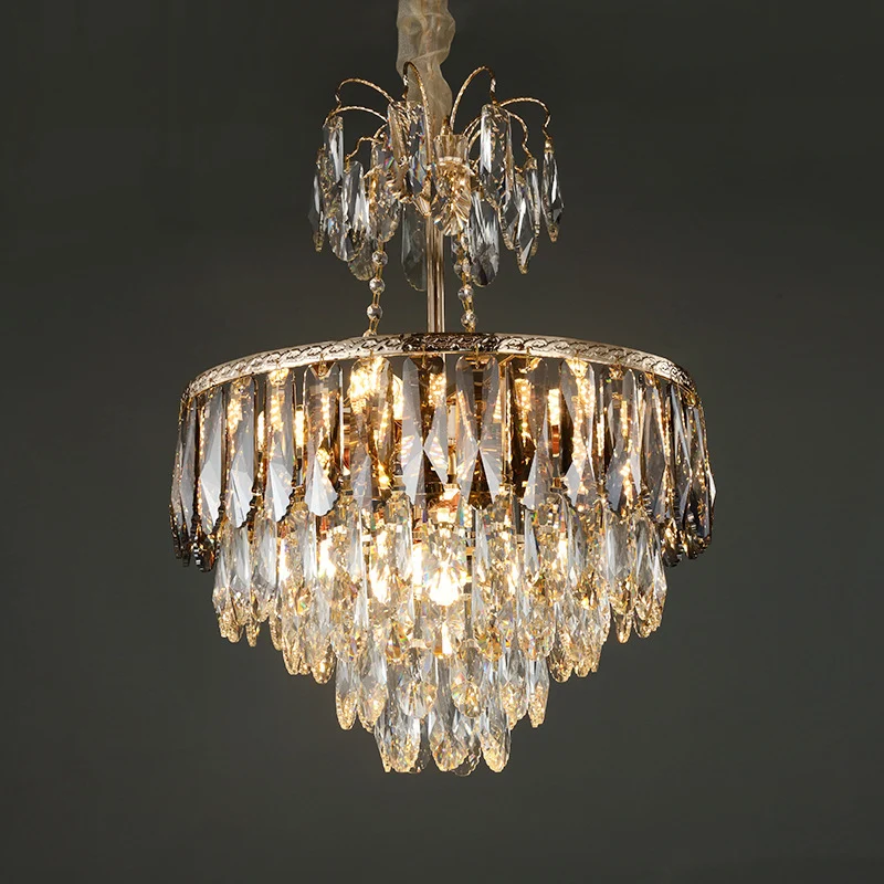 Eigentijdse conische hangende kroonluchter 8-koppige kristallen blok LED-plafondhanglamp goud Clearhalo
