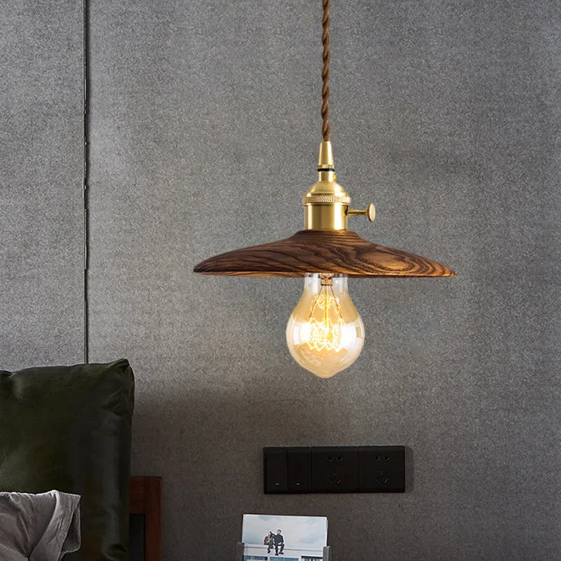 Eigentijdse conische hanglamp 1 licht hout ophanglicht bruin/beige voor woonkamer Clearhalo