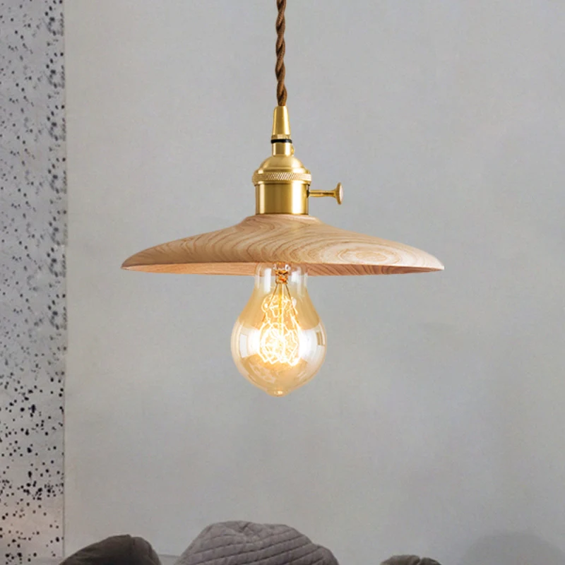 Eigentijdse conische hanglamp 1 licht hout ophanglicht bruin/beige voor woonkamer Clearhalo