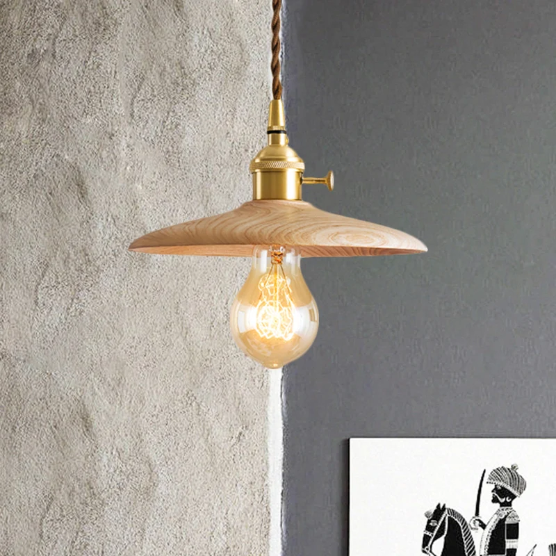 Eigentijdse conische hanglamp 1 licht hout ophanglicht bruin/beige voor woonkamer Clearhalo