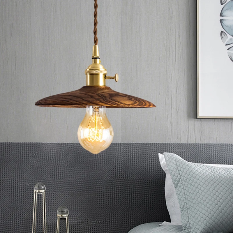 Eigentijdse conische hanglamp 1 licht hout ophanglicht bruin/beige voor woonkamer Clearhalo