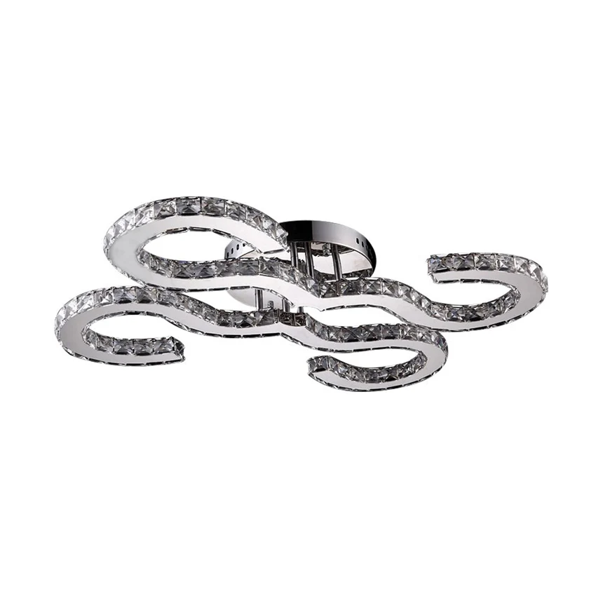 Eigentijdse gebogen plafondlamp kristal en metaal warm/wit/3 kleuren verlichting schanslicht chroom voor slaapkamer Clearhalo