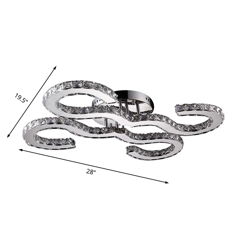 Eigentijdse gebogen plafondlamp kristal en metaal warm/wit/3 kleuren verlichting schanslicht chroom voor slaapkamer Clearhalo