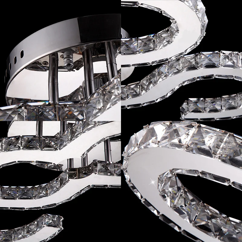 Eigentijdse gebogen plafondlamp kristal en metaal warm/wit/3 kleuren verlichting schanslicht chroom voor slaapkamer Clearhalo