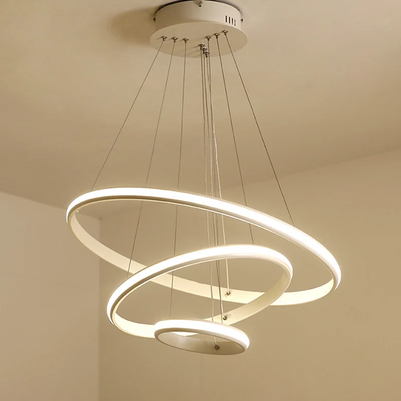 Eigentijdse gelaagde cirkelkroonluchter, lichte aluminium woonkamer LED-hanglamp wit Clearhalo
