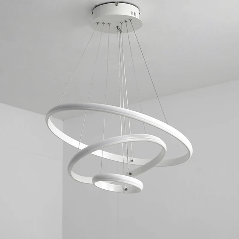 Eigentijdse gelaagde cirkelkroonluchter, lichte aluminium woonkamer LED-hanglamp wit Clearhalo