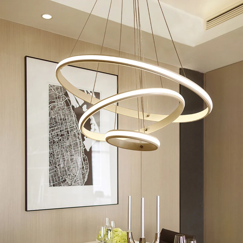 Eigentijdse gelaagde cirkelkroonluchter, lichte aluminium woonkamer LED-hanglamp wit Clearhalo