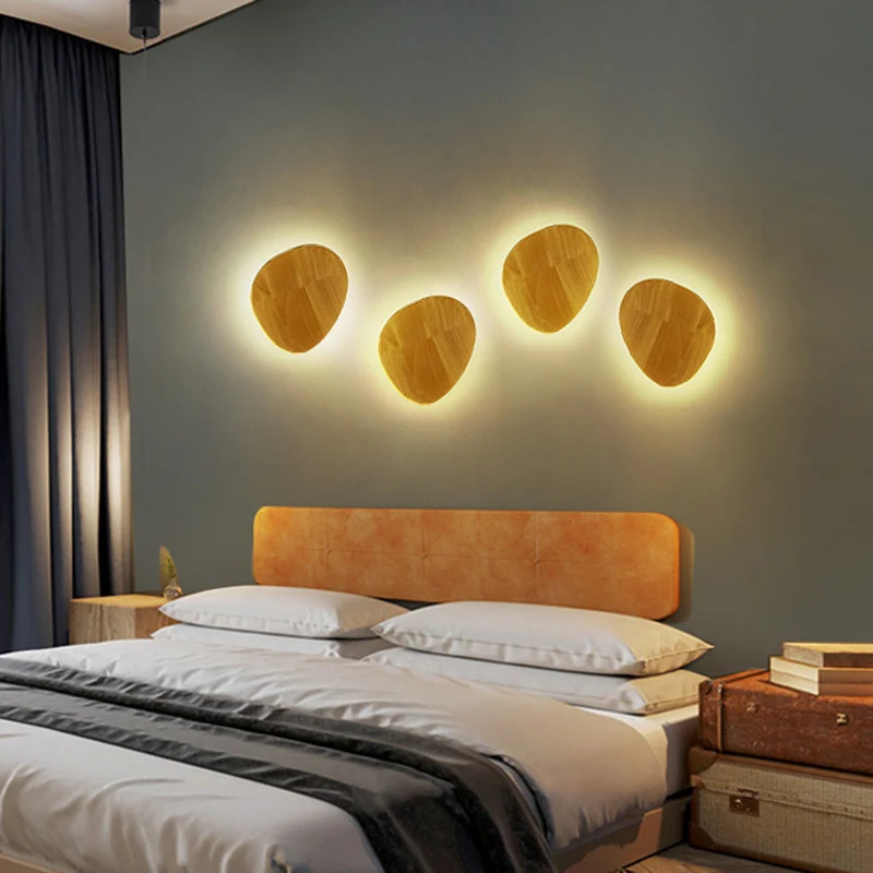 Eigentijdse geometrische LED-wandverlichting Houten woonkamer-sconce-lamp beige Clearhalo