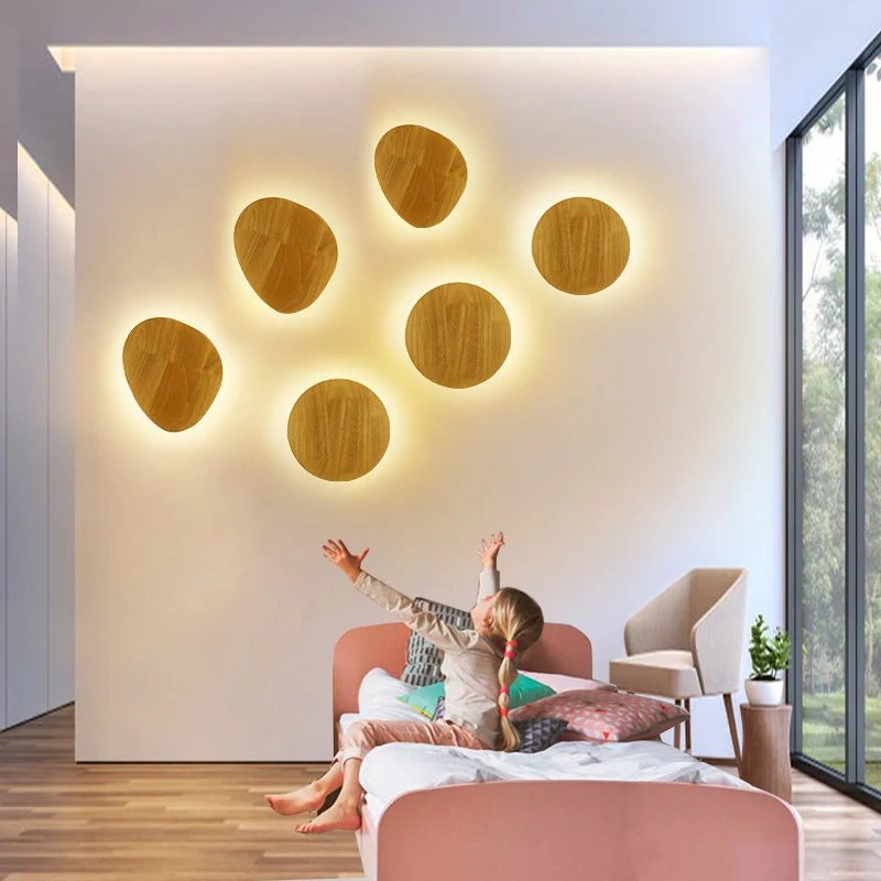 Eigentijdse geometrische LED-wandverlichting Houten woonkamer-sconce-lamp beige Clearhalo