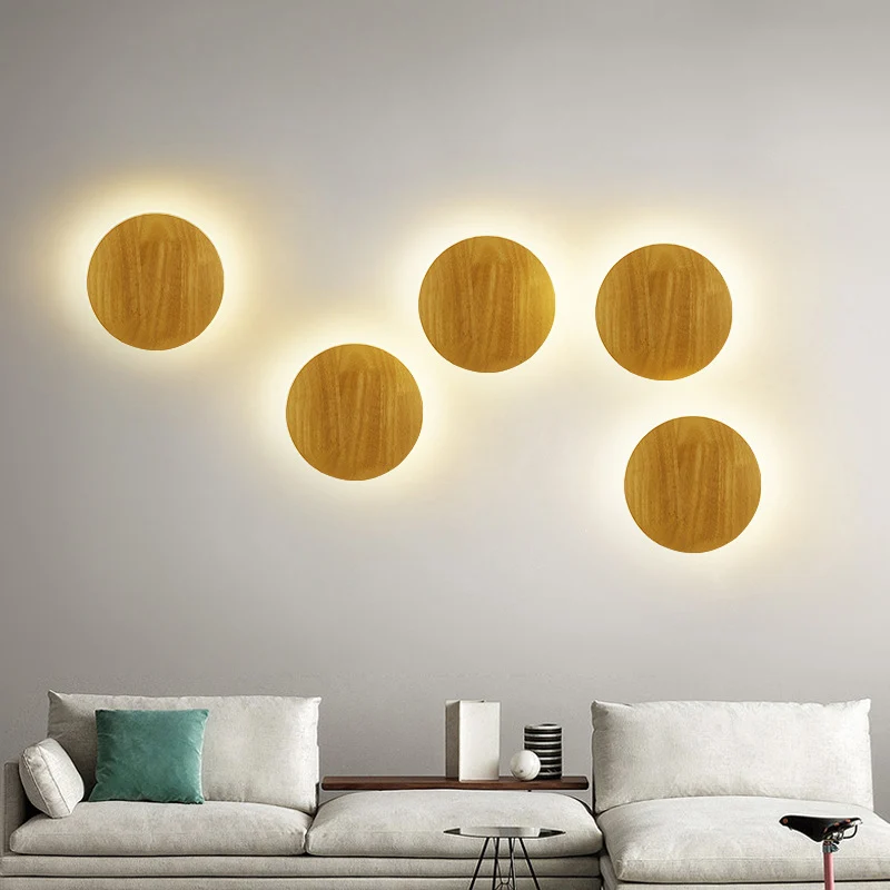 Eigentijdse geometrische LED-wandverlichting Houten woonkamer-sconce-lamp beige Clearhalo