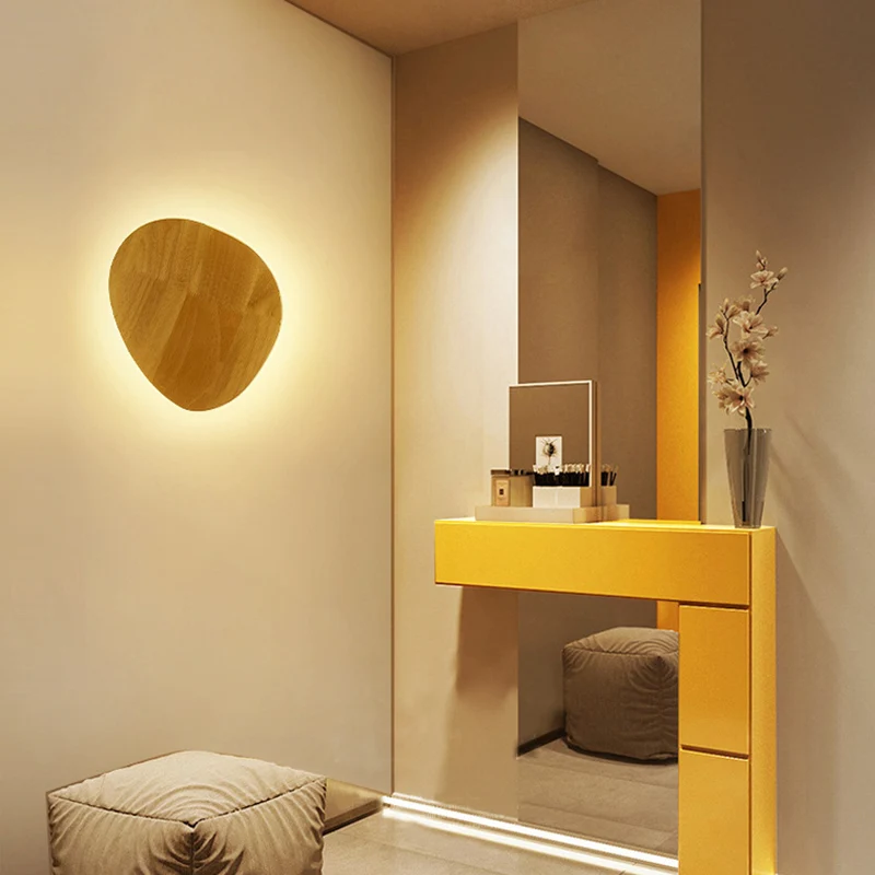 Eigentijdse geometrische LED-wandverlichting Houten woonkamer-sconce-lamp beige Clearhalo