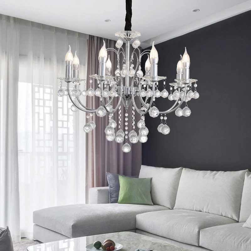 Eigentijdse kaarskroonluchterlamp met heldere kristallen bol 5/8 lichts hanglamp chroom Clearhalo
