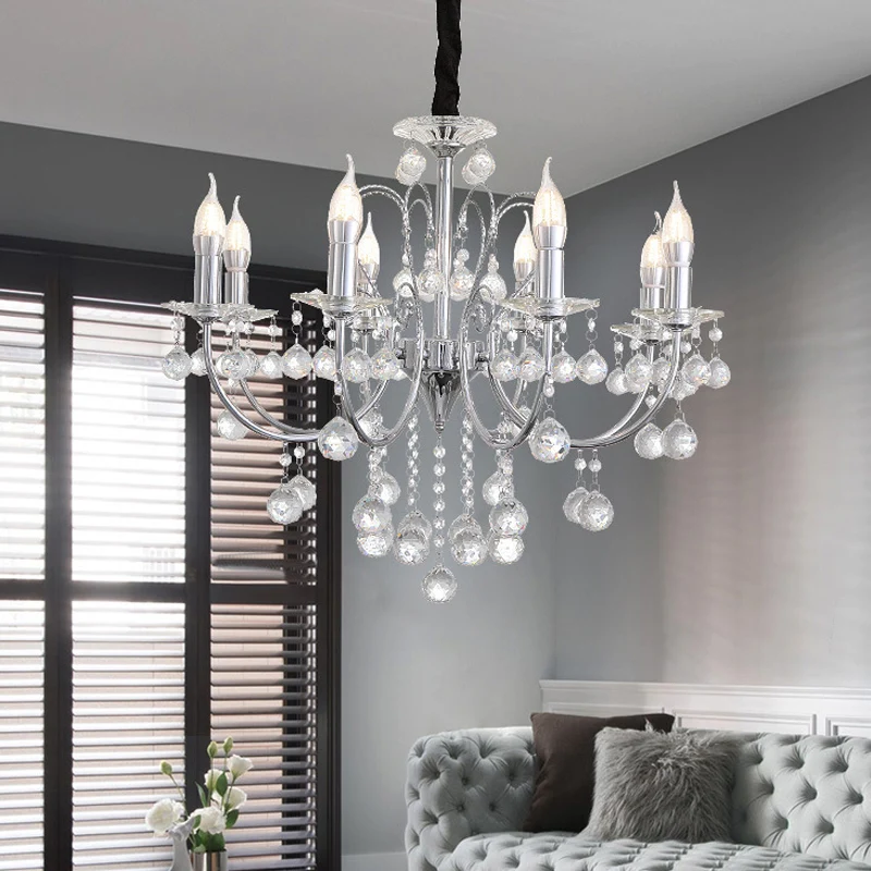 Eigentijdse kaarskroonluchterlamp met heldere kristallen bol 5/8 lichts hanglamp chroom Clearhalo