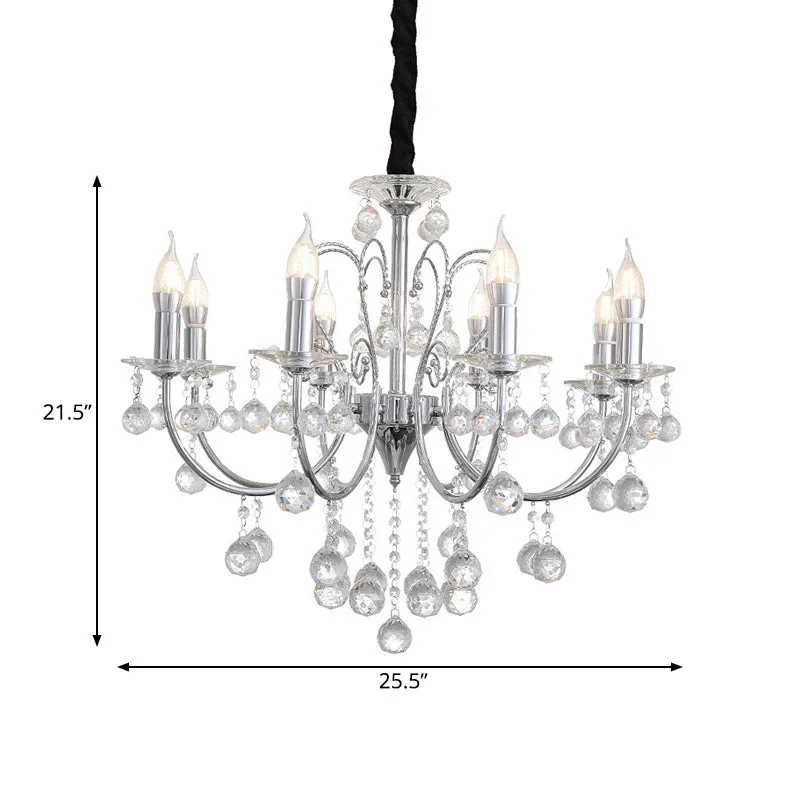 Eigentijdse kaarskroonluchterlamp met heldere kristallen bol 5/8 lichts hanglamp chroom Clearhalo