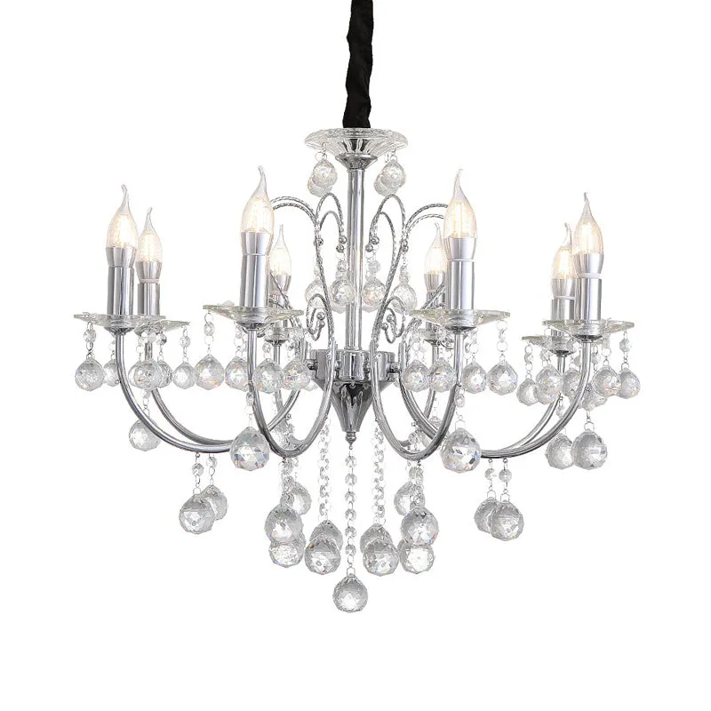 Eigentijdse kaarskroonluchterlamp met heldere kristallen bol 5/8 lichts hanglamp chroom Clearhalo