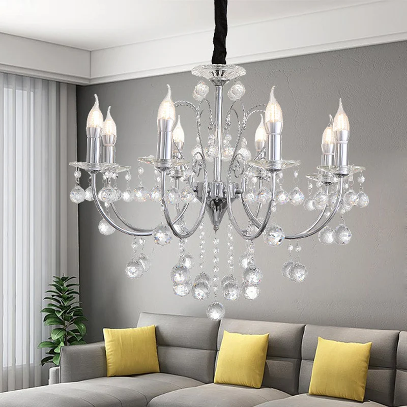 Eigentijdse kaarskroonluchterlamp met heldere kristallen bol 5/8 lichts hanglamp chroom Clearhalo