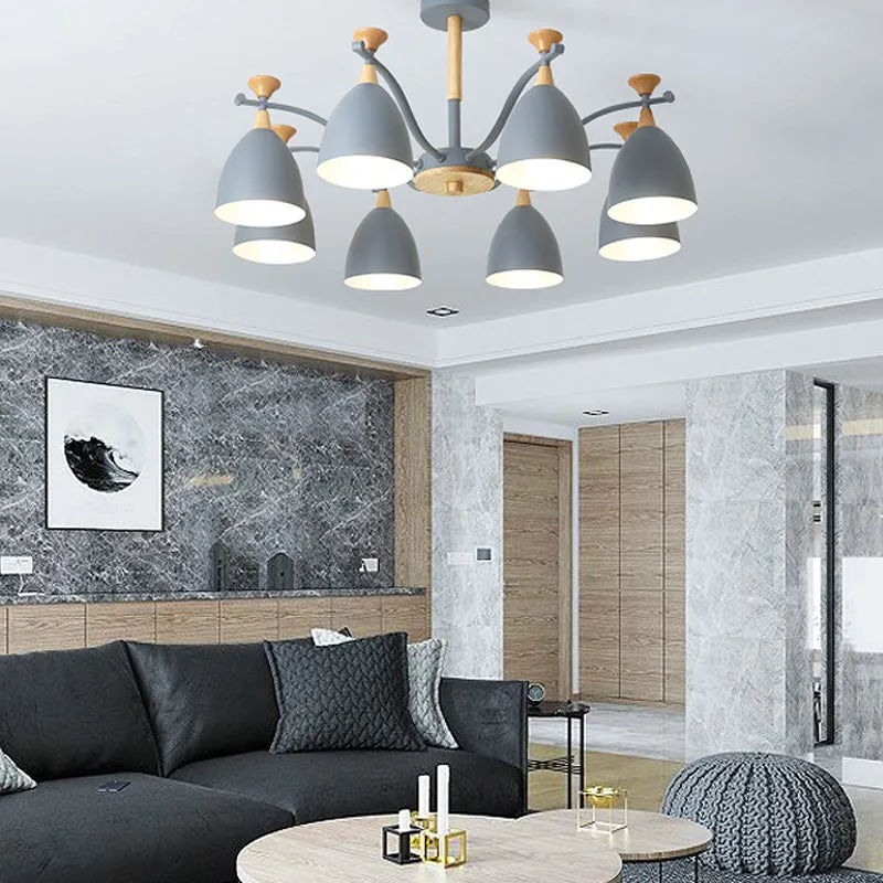 Eigentijdse kegelvormige kroonluchter hanglamp metaal 3/6/8 lampen hangende plafondlamp grijs/wit/groen voor slaapkamer Cl...