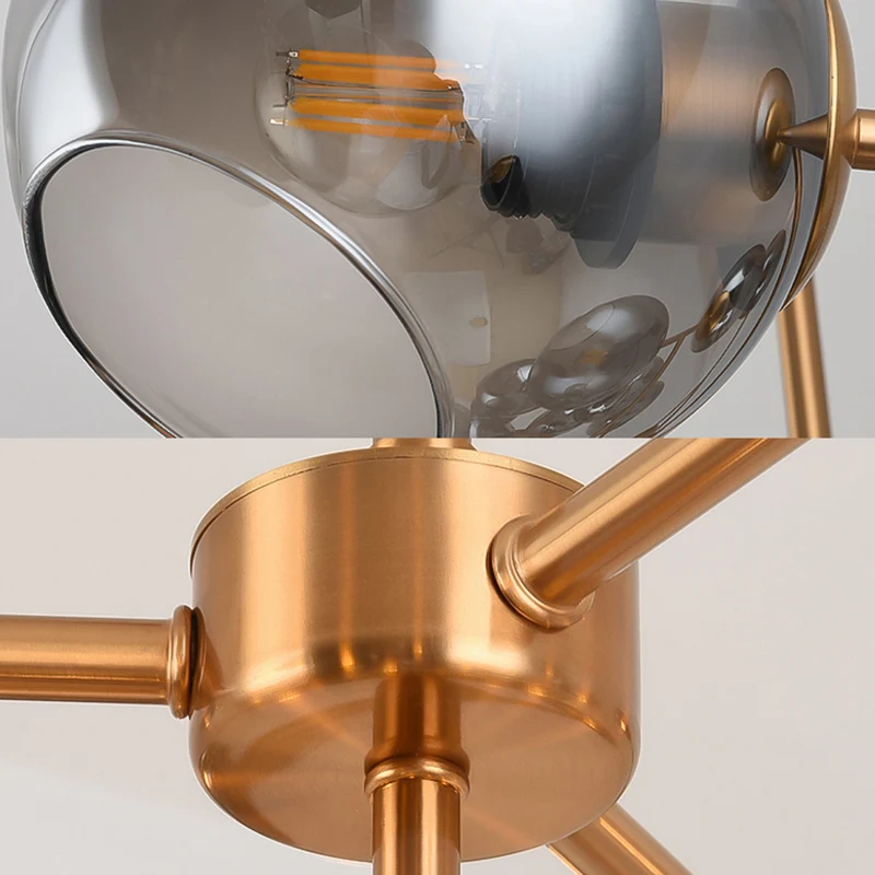 Eigentijdse kroonluchter druivenvorm, 19 koppen, rookglazen hanglamp messing voor hotel Clearhalo
