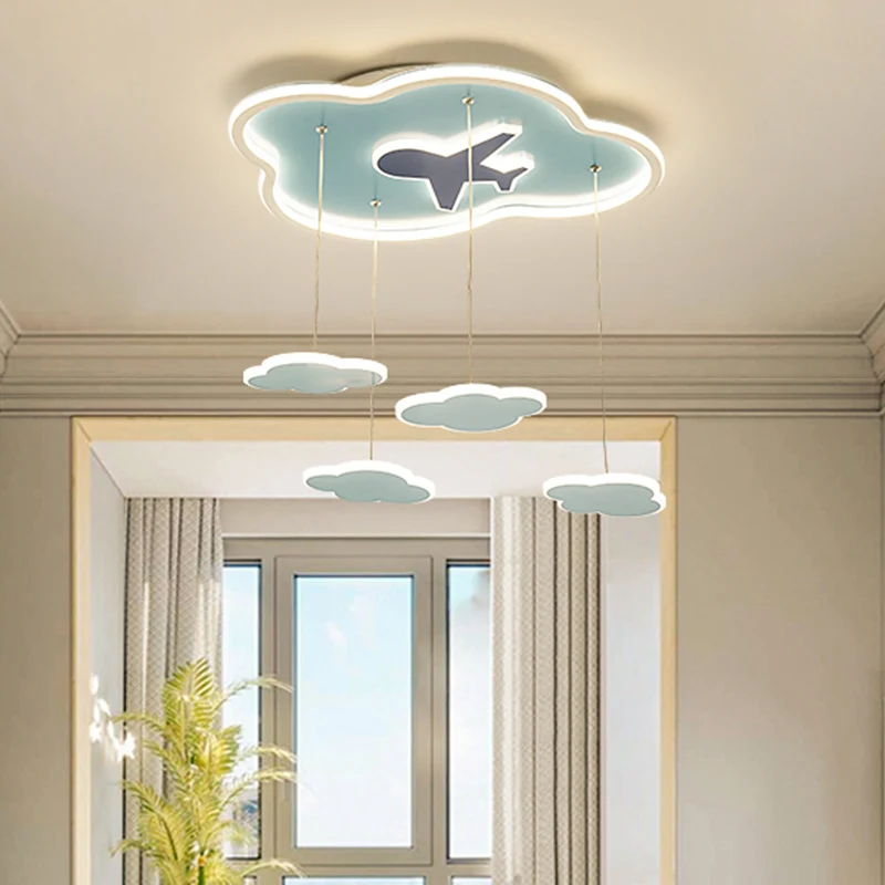 Eigentijdse LED-hanglamp met metalen kap Blauwe wolkvorm Multi-lichthanger voor kinderslaapkamer Clearhalo