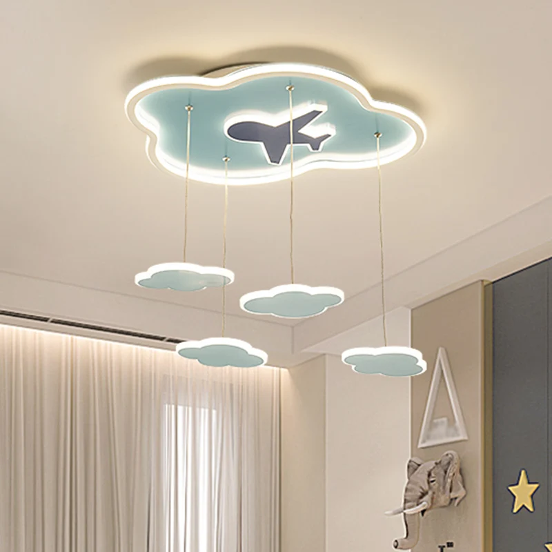 Eigentijdse LED-hanglamp met metalen kap Blauwe wolkvorm Multi-lichthanger voor kinderslaapkamer Clearhalo