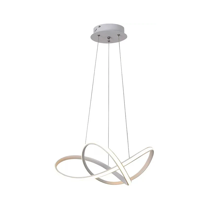 Eigentijdse LED-kroonluchter, zwart/wit touwhangende plafondlamp met metalen kap warm/wit licht Clearhalo