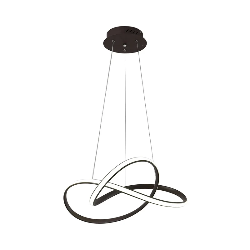 Eigentijdse LED-kroonluchter, zwart/wit touwhangende plafondlamp met metalen kap warm/wit licht Clearhalo