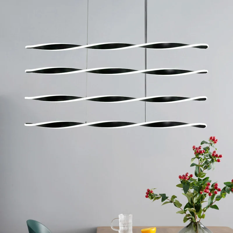 Eigentijdse LED-kroonluchterlamp met acryl zwarte spiraalvormige hanglamp voor eetkamer Clearhalo