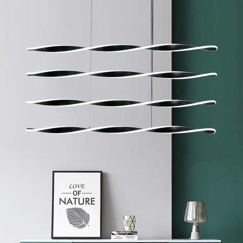 Eigentijdse LED-kroonluchterlamp met acryl zwarte spiraalvormige hanglamp voor eetkamer Clearhalo