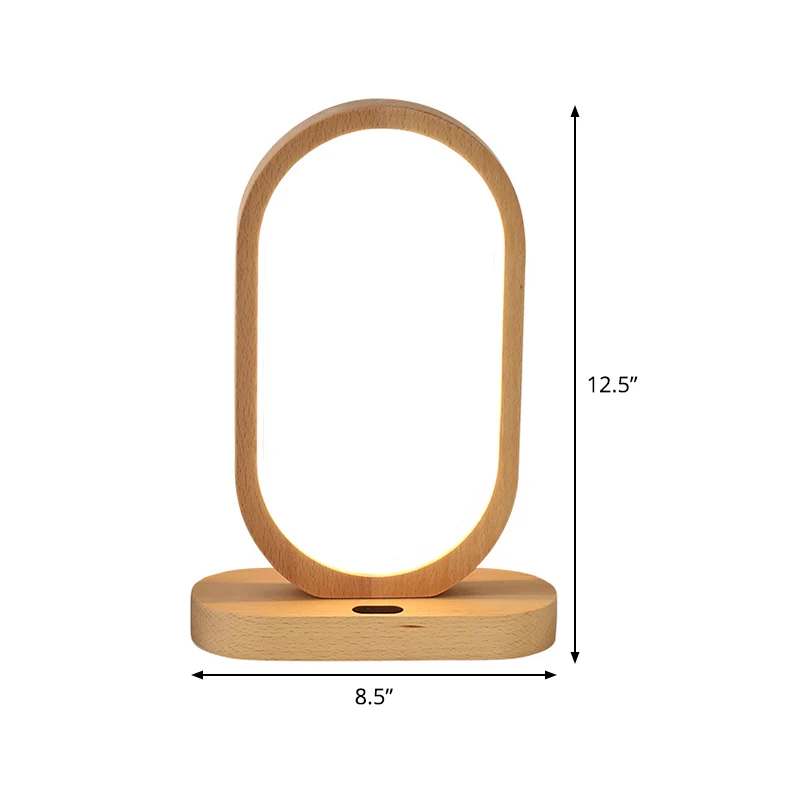 Eigentijdse LED-nachtkastjelamp Beige langwerpige leeslamp met houten kap Clearhalo
