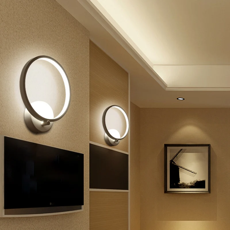 Eigentijdse LED-sconce-lamp Creatieve metalen cirkelschaduwwandlamp voor slaapkamer Clearhalo