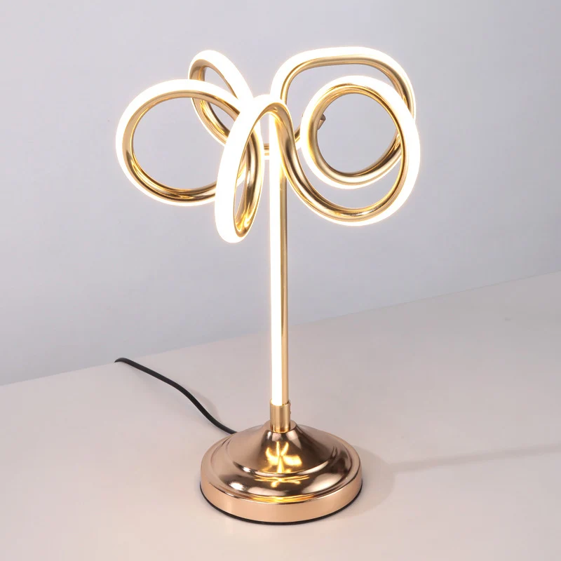 Eigentijdse LED-werkverlichting, goudkleurige, gedraaide kleine bureaulamp met acrylkap, warm/wit licht Clearhalo