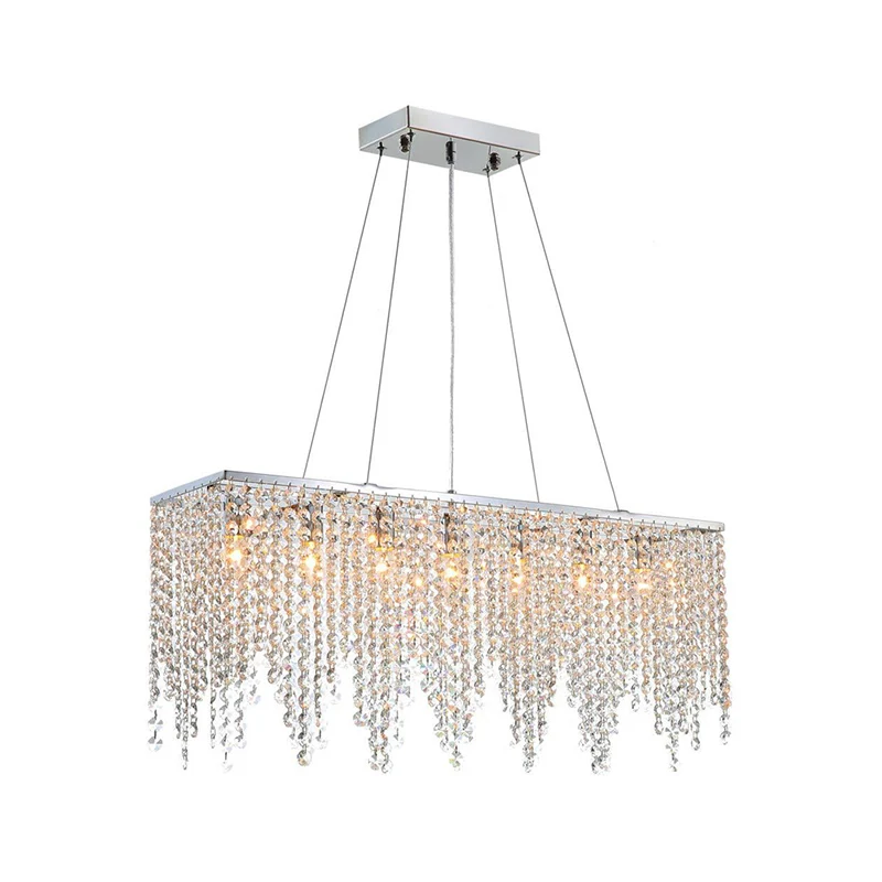 Eigentijdse lineaire hanglamp, helder kristal, 8-lichts hangende plafondlamp verchroomde afwerking Clearhalo