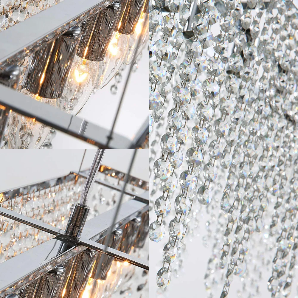 Eigentijdse lineaire hanglamp, helder kristal, 8-lichts hangende plafondlamp verchroomde afwerking Clearhalo