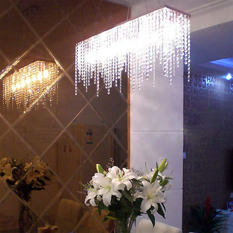 Eigentijdse lineaire hanglamp, helder kristal, 8-lichts hangende plafondlamp verchroomde afwerking Clearhalo